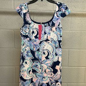 NWT Lilly Pulitzer Dress Laurent Holly Sheath Cap Sleeve Blue Floral Sheath 0